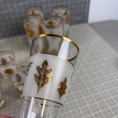 Fabulous Gold Trim with LEAVES, FANCY Mid Century 5 Styles of Glasses