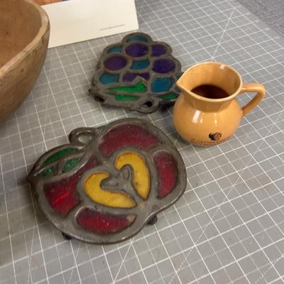 Pile of Stuff: Bowl, Trivet, Lantern, Etc. 