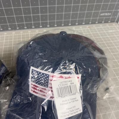 (2) Fish / American Flag Hats, Blue NEW 