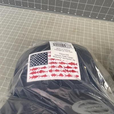 (2) Fish / American Flag Hats, Blue NEW 