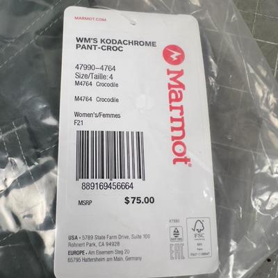 (1) New MARMOT Green Pants Ladies Size 4 SMALL