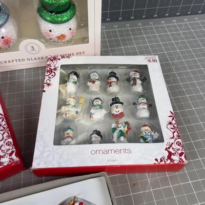 4 Boxes of Mostly SNOWMAN Ornaments 