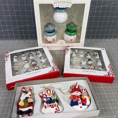 4 Boxes of Mostly SNOWMAN Ornaments 