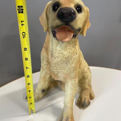 Yellow lab resin statue, stuffed dog & brass duck key holder