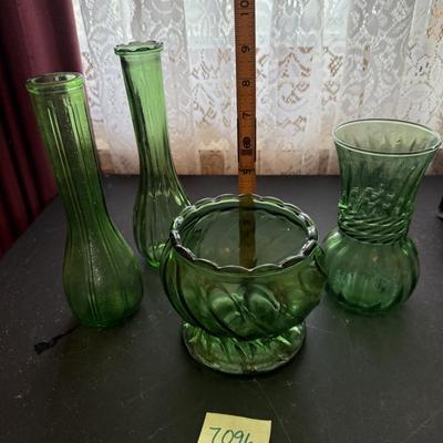Green glass vases