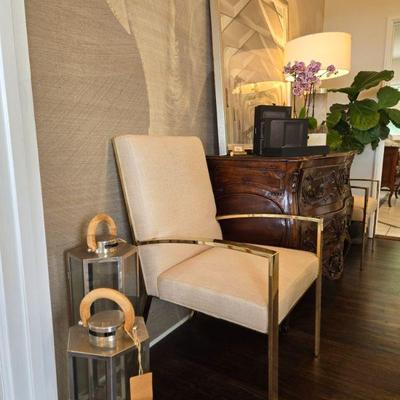 Gold armchairs Bernhardt dining - detailed back $199 each (selling set please)