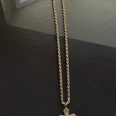 14K Gold/ Diamond Cross Pendant & Chain