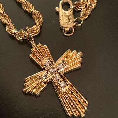 14K Gold/ Diamond Cross Pendant & Chain