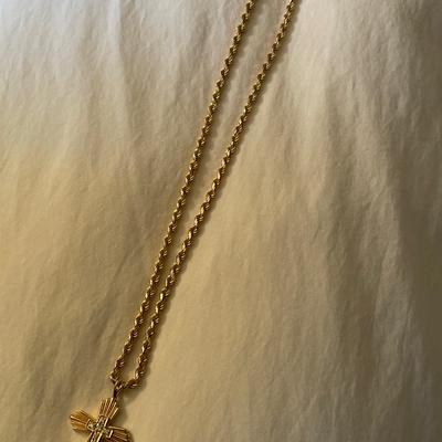 14K Gold/ Diamond Cross Pendant & Chain