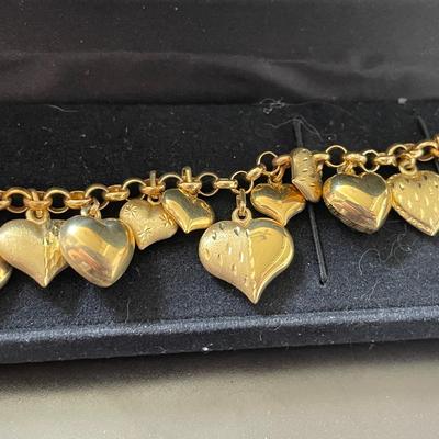 Vintage 14K Milor Puffy Heart Charm Bracelet