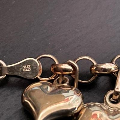 Vintage 14K Milor Puffy Heart Charm Bracelet