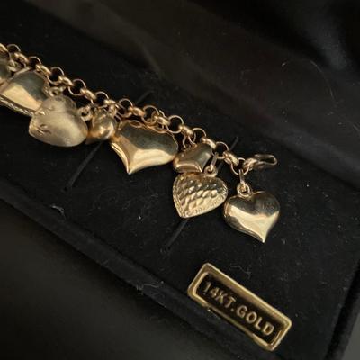 Vintage 14K Milor Puffy Heart Charm Bracelet