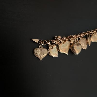 Vintage 14K Milor Puffy Heart Charm Bracelet