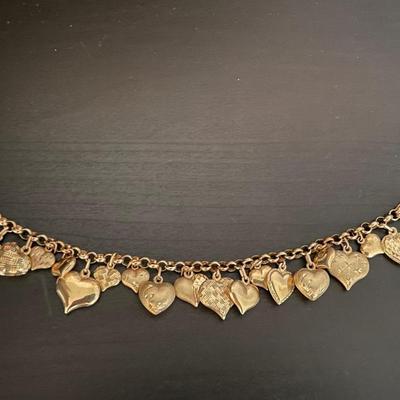 Vintage 14K Milor Puffy Heart Charm Bracelet