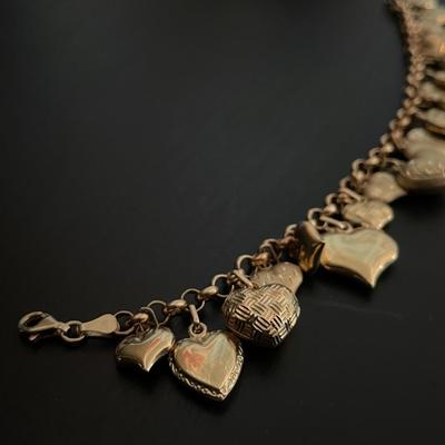 Vintage 14K Milor Puffy Heart Charm Bracelet