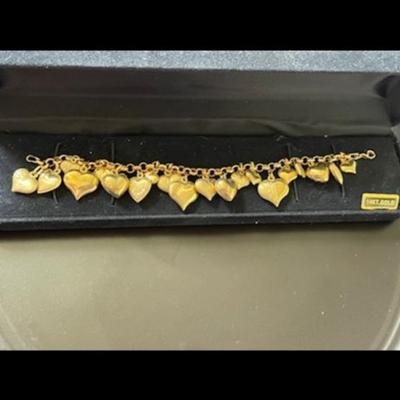 Vintage 14K Milor Puffy Heart Charm Bracelet