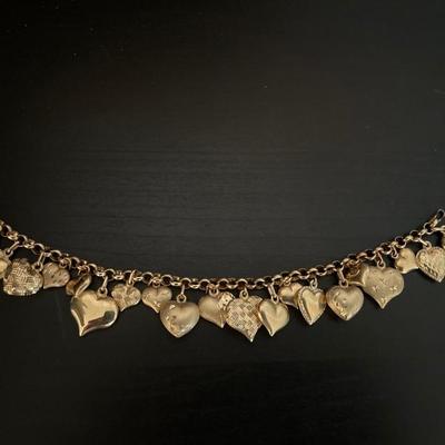 Vintage 14K Milor Puffy Heart Charm Bracelet