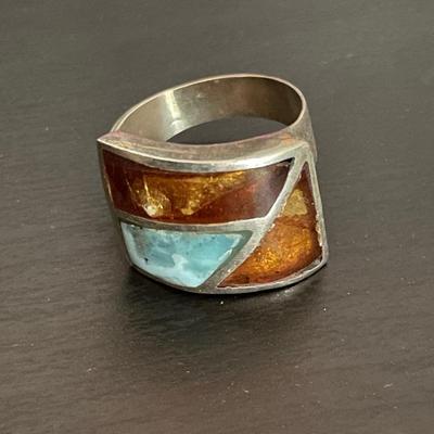 Stunning Larimar/Onyx/Amber Sterling Silver Jewelry Set
