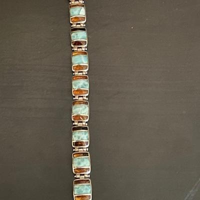 Stunning Larimar/Onyx/Amber Sterling Silver Jewelry Set