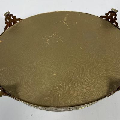 Oval Brass Glass Jewelry Box Gold Filigree