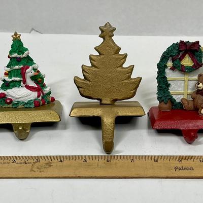 Vintage Christmas Cast Iron Shelf Mantle Stocking Holder Hangers