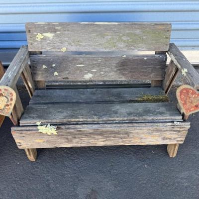 Sale Photo Thumbnail #274: Small wood bench 22 1/4" x 16" x 25".  Peacock crate 23" x 16.5" x 11".