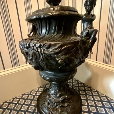 Pair Of Maitland Smith Solid Bronze Lidded Urns