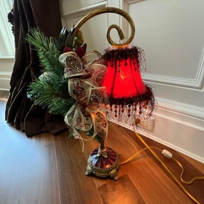 Gold Boudoire Lamp With Red Shade