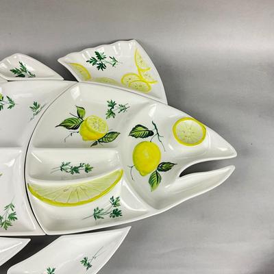 D756 Fredda Scene Italian Porcelain Sectional 11pc Fish Dish