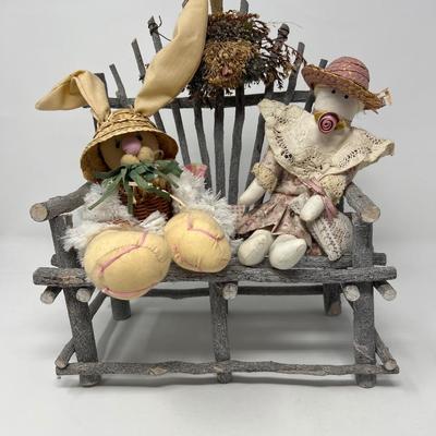 Bunny & Girl on Twig Bench Easter/Spring Decor