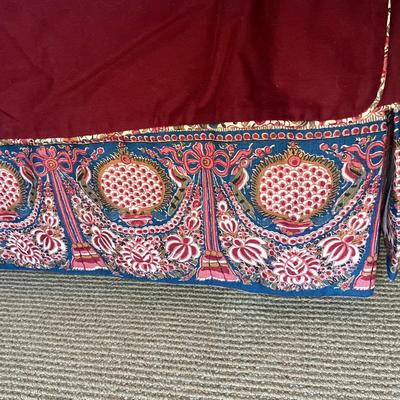 UA764 Pair of Custom Burdundy Twin Covers with Shams and Bedskirts with John Jacoby Fabric