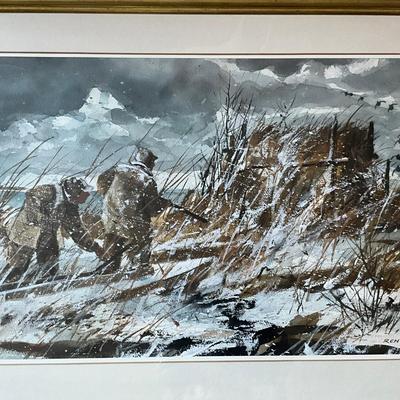 UA710 Original Winter Hunting Scene Watercolor by Chet Reneson (1934-
