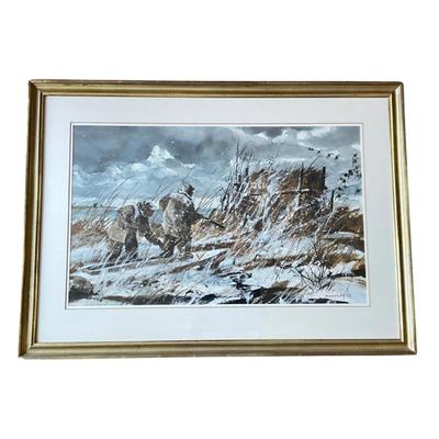 UA710 Original Winter Hunting Scene Watercolor by Chet Reneson (1934-