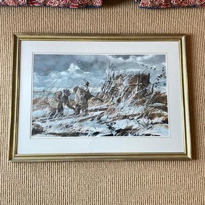 UA710 Original Winter Hunting Scene Watercolor by Chet Reneson (1934-