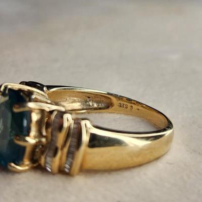 14k Yelow Gold Blue Topaz Diamond Ring Size 9.25