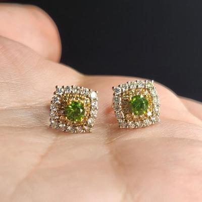 14k .62 Natural Russian Demantoid Garnet Diamond Earrings