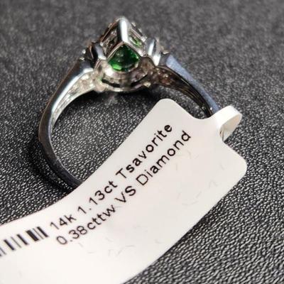 14k White Gold 1.51 Cttw Pear Tsavorite Diamond Ring Size 12