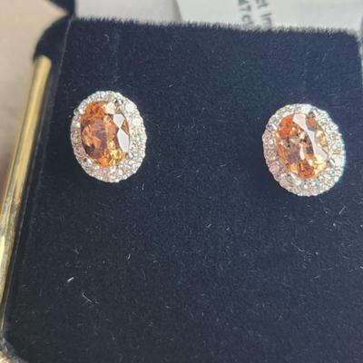 Rare Beautiful 14k White Gold 2.67 Cttw Imperial Topaz Vs Diamond Earrings