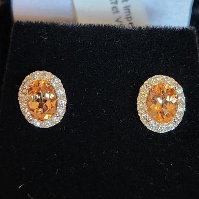 Rare Beautiful 14k White Gold 2.67 Cttw Imperial Topaz Vs Diamond Earrings
