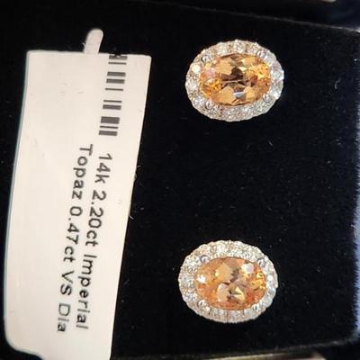 Rare Beautiful 14k White Gold 2.67 Cttw Imperial Topaz Vs Diamond Earrings