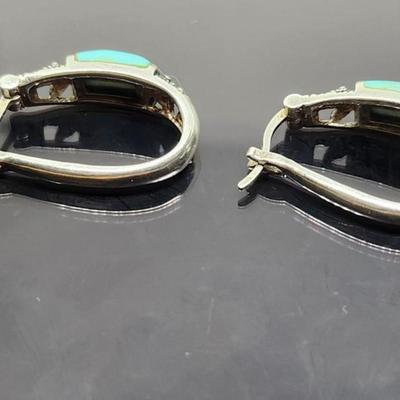 Sterling Silver Faux Turquoise Hoop Earrings 1 Inch