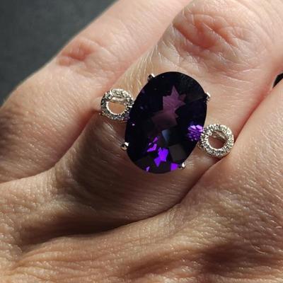 14k White Gold Amethyst Diamond Ring 5.30cttw Size 12.5