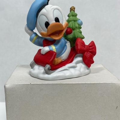 Vintage 1984 Baby Donald Duck Red Sled Christmas Tree Ceramic Ornament
