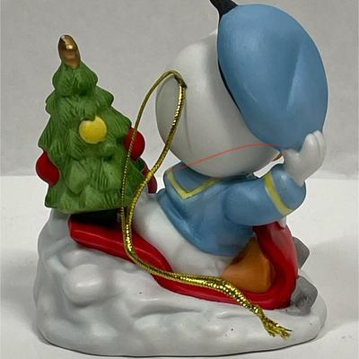 Vintage 1984 Baby Donald Duck Red Sled Christmas Tree Ceramic Ornament