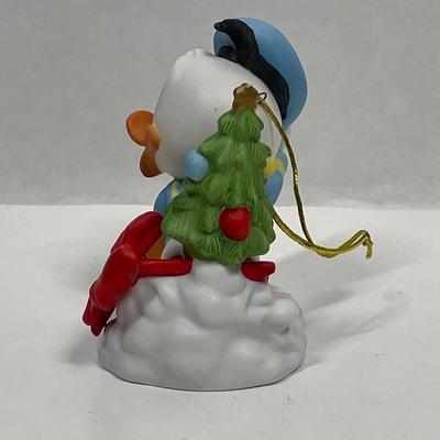 Vintage 1984 Baby Donald Duck Red Sled Christmas Tree Ceramic Ornament