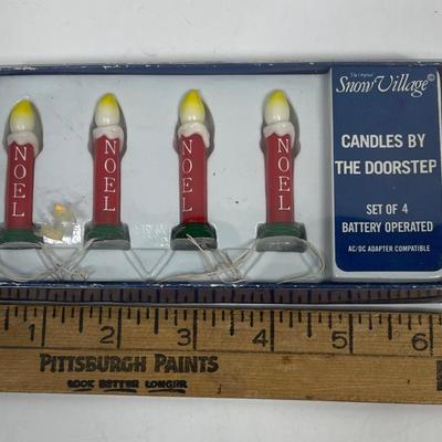 Vintage NOEL Snow Village Candles by the Doorstep Set of 4 Battery Operated