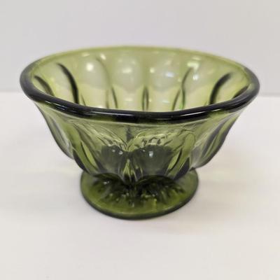 Approx 6" Anchor Hocking Glass Fairfield Avocado Bowl Pressed Footed Candy Dish