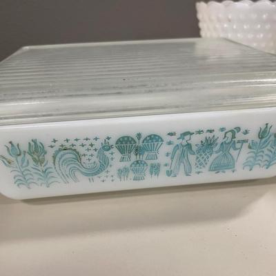 Milk glass, pottery and Pyrex