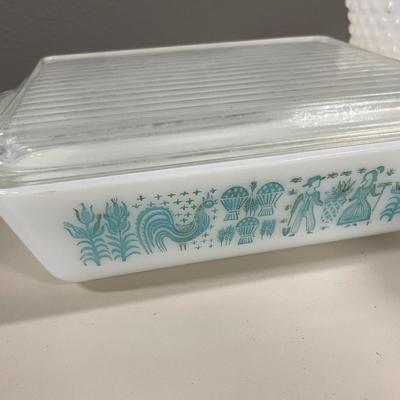 Milk glass, pottery and Pyrex
