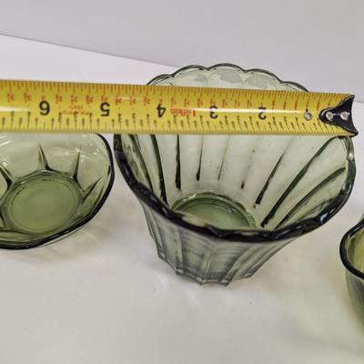 Green Scalloped Planter Hazel Atlas Avocado Green Capri Bowl & Green Indiana Handkerchief Candy Dish